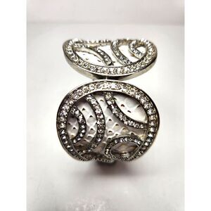 Silver Tone Rhinestone Hinged Cuff Bracelet Clamper Sculptural Cutout Design